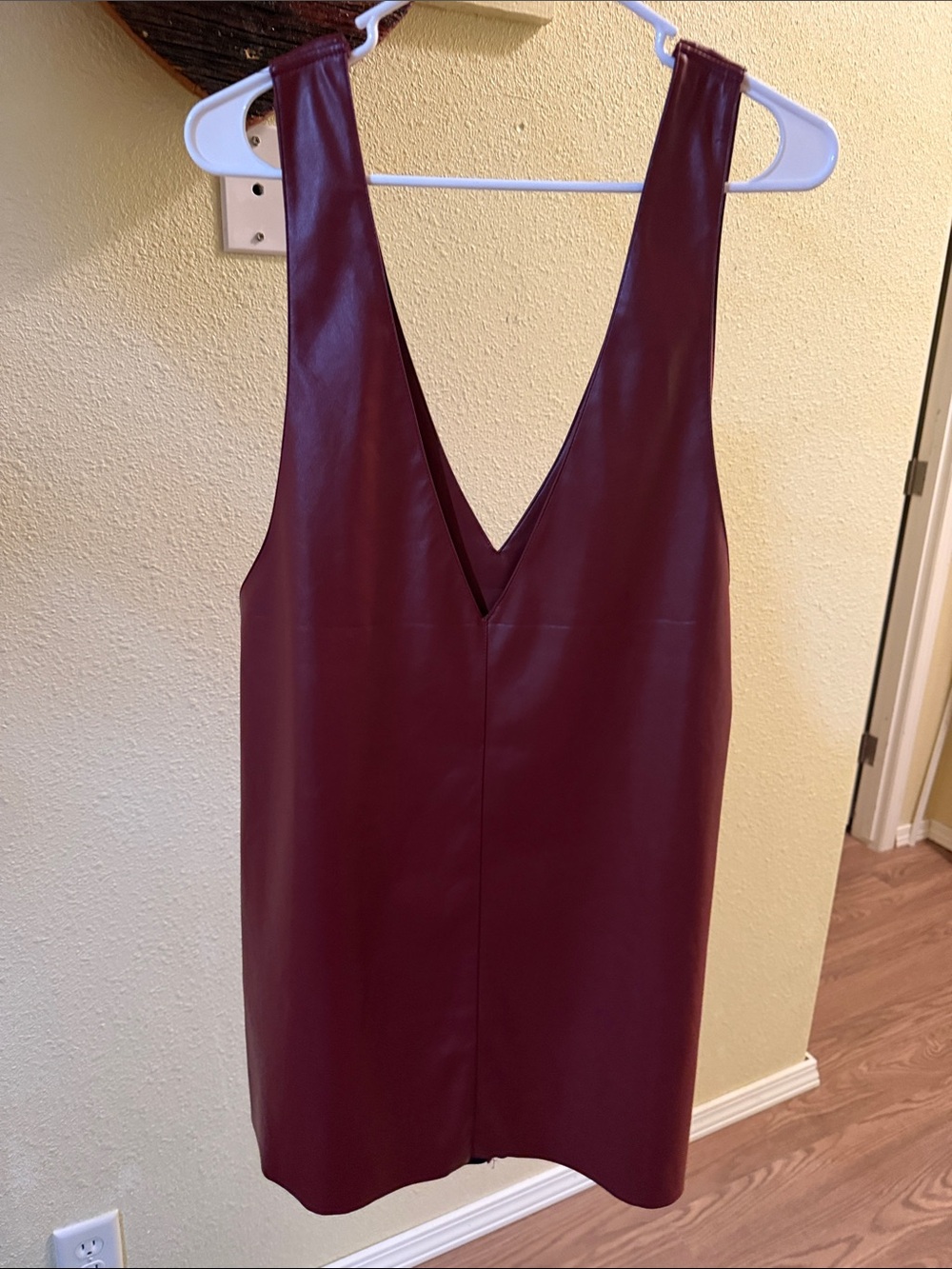 Sleeveless V-Neck Faux Leather Dress in Burgundy